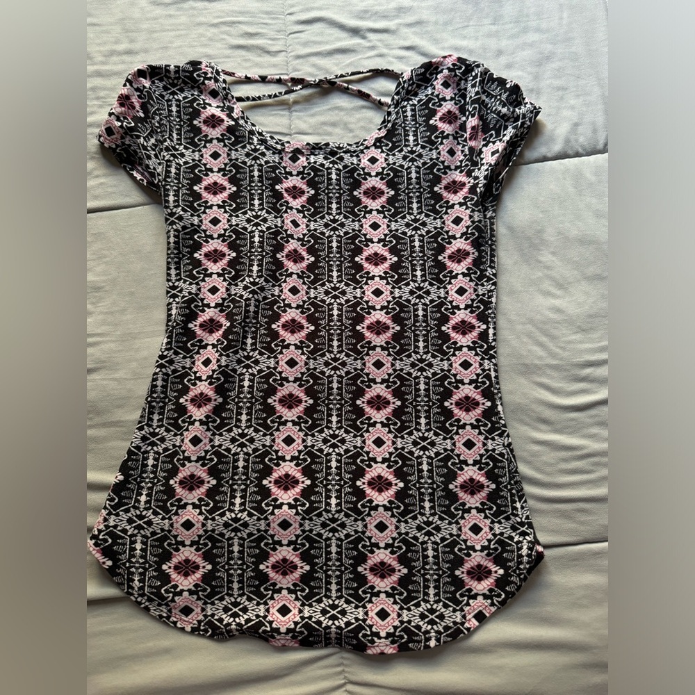 No Boundaries Small Tribal Print Cross-Back Top
